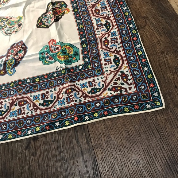 Intricate Vintage Rolled Edge Echo Silk Scarf/ Table Accent. - Picture 6 of 9